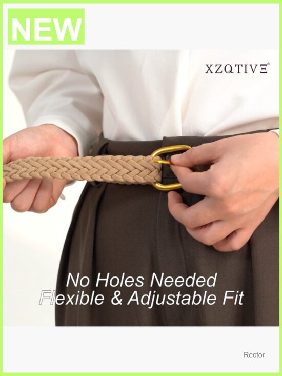 Braided Suede Belt with Gold Buckle - No-Hole Adjustable Woven Waist Belt for main image 5